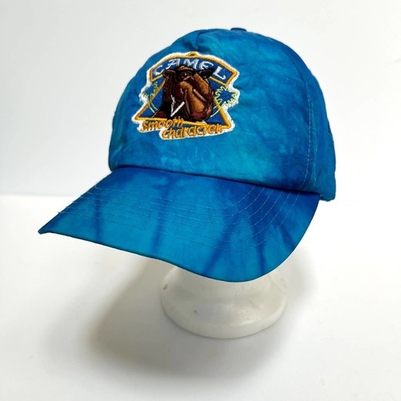 Vintage 90’s Camel Smooth Character Blue Tie Dye Nylon Baseball Cap Dad Hat - Picture 2 of 11